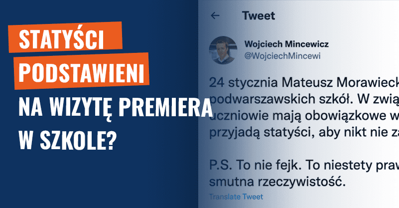 Statyści podstawieni na wizytę premiera w szkole? Fałsz!