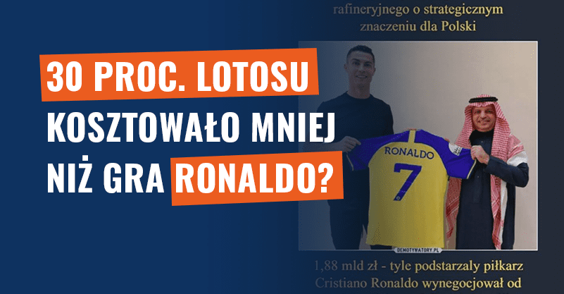30 proc. Lotosu kosztowało mniej niż gra Ronaldo? Fałsz!