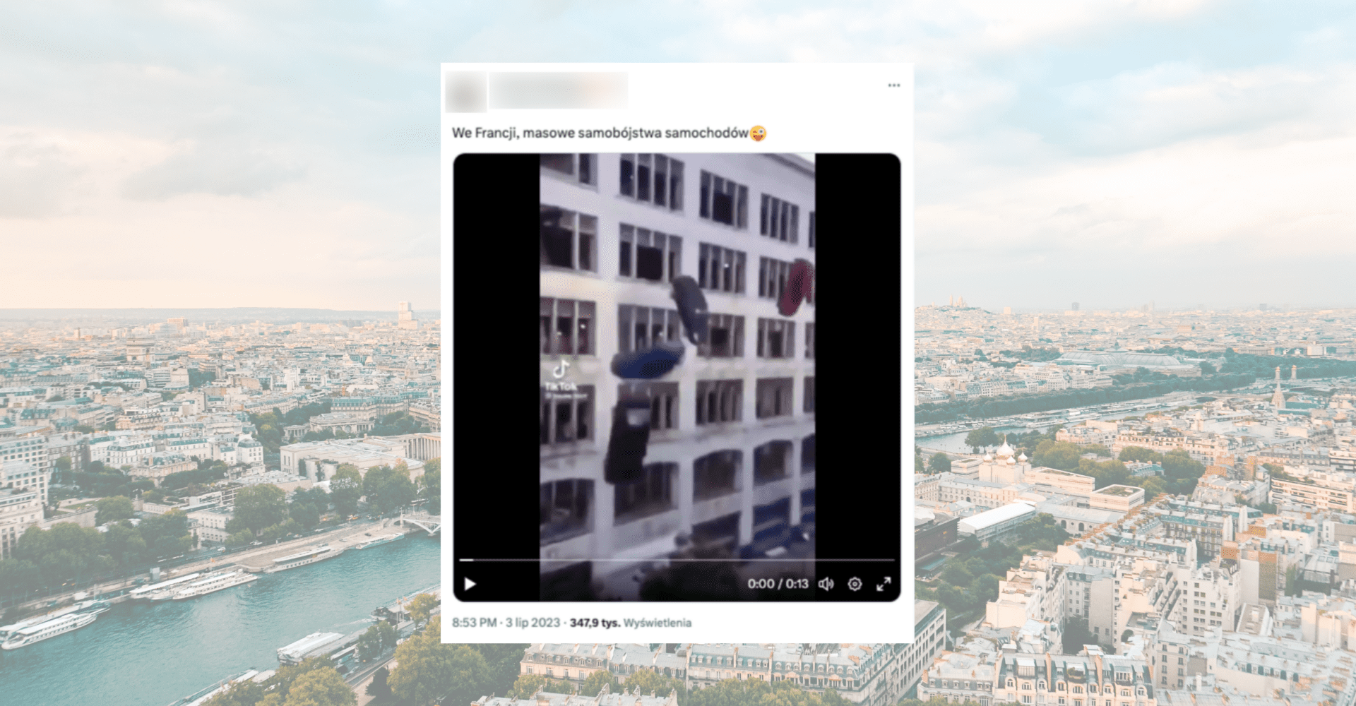Spadające samochody we Francji? To scena z filmu akcji z USA!