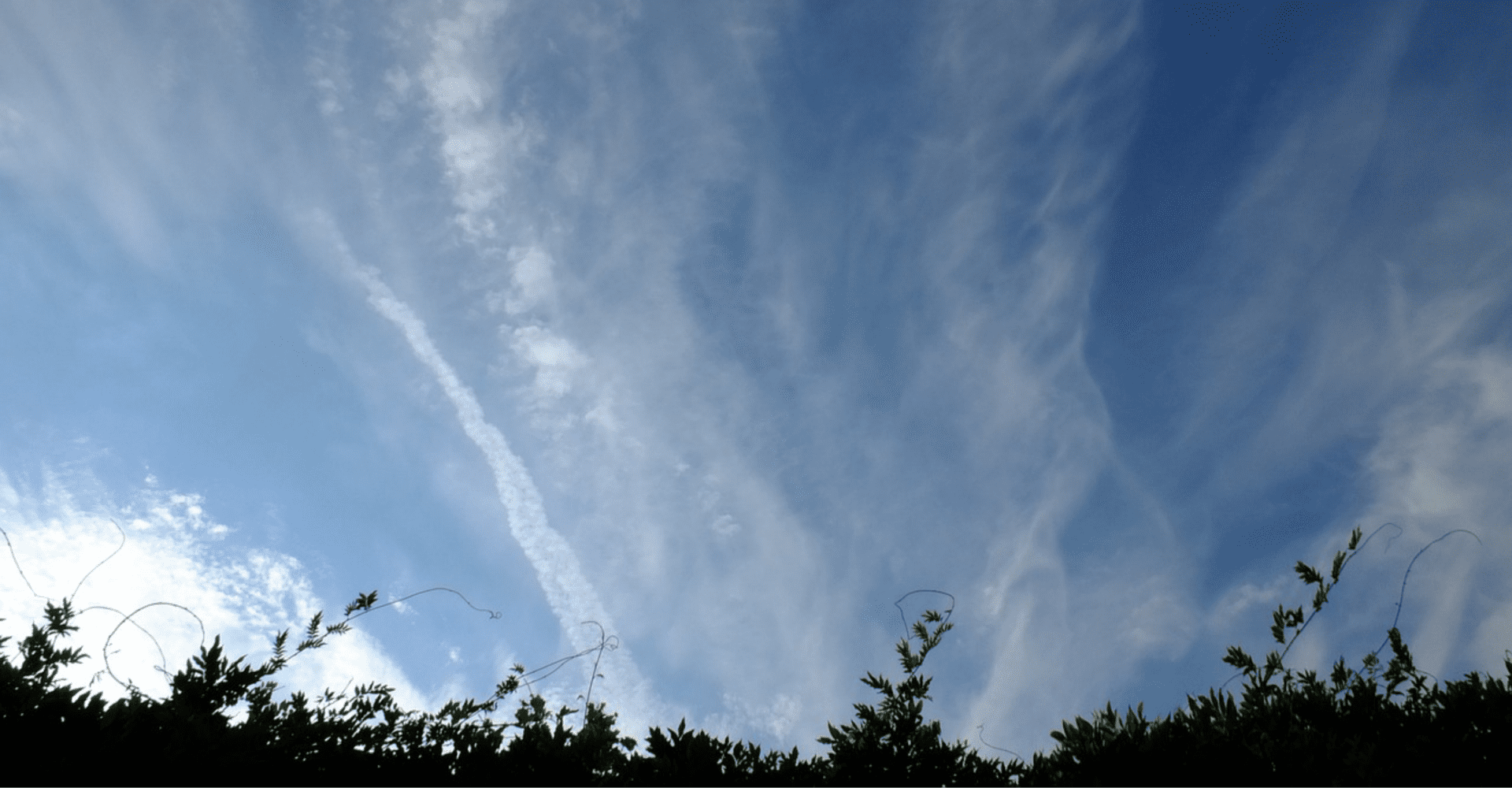 Chemtrails na tle błękitnego nieba.