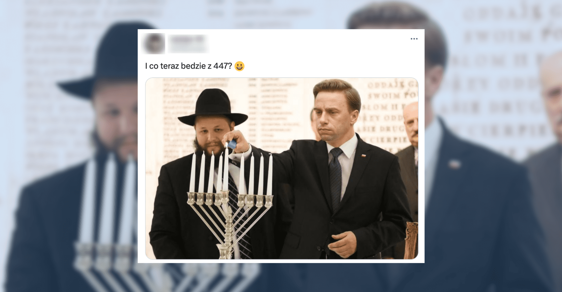 fotomontaż przedstawiający Krzysztofa Bosaka zapalającego świece chanukowe