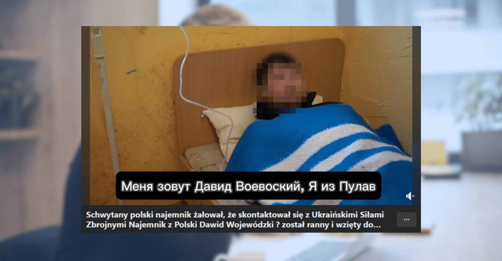 Screenshot filmiku przedstawiającego nieprawdziwe informacje o polskim najemniku