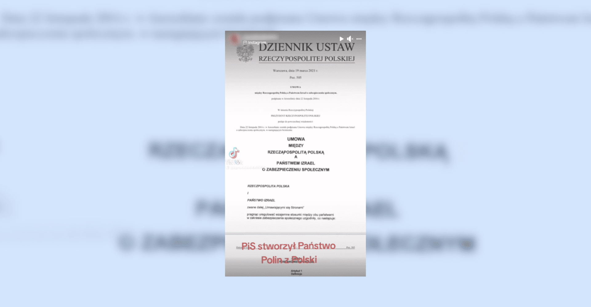 Screenshot reelsa zamieszczonego na Facebooku przedstawiającego fałszywe informacje dotyczące rzekomego stworzenia Polinu przez PiS