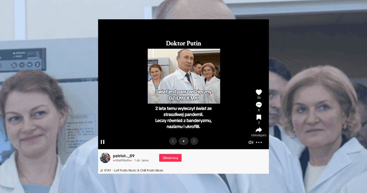 screen z TikToka, 3 osoby ubrane w białe fartuchy medyczne