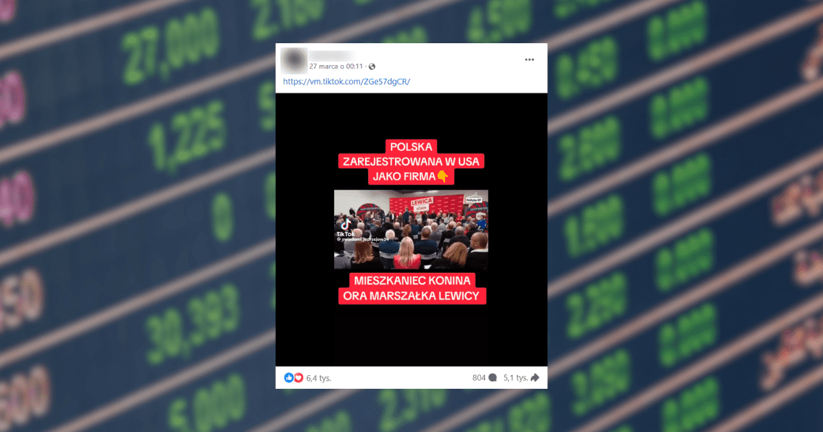 screen z facebooka, w tle wykresy z giełdy