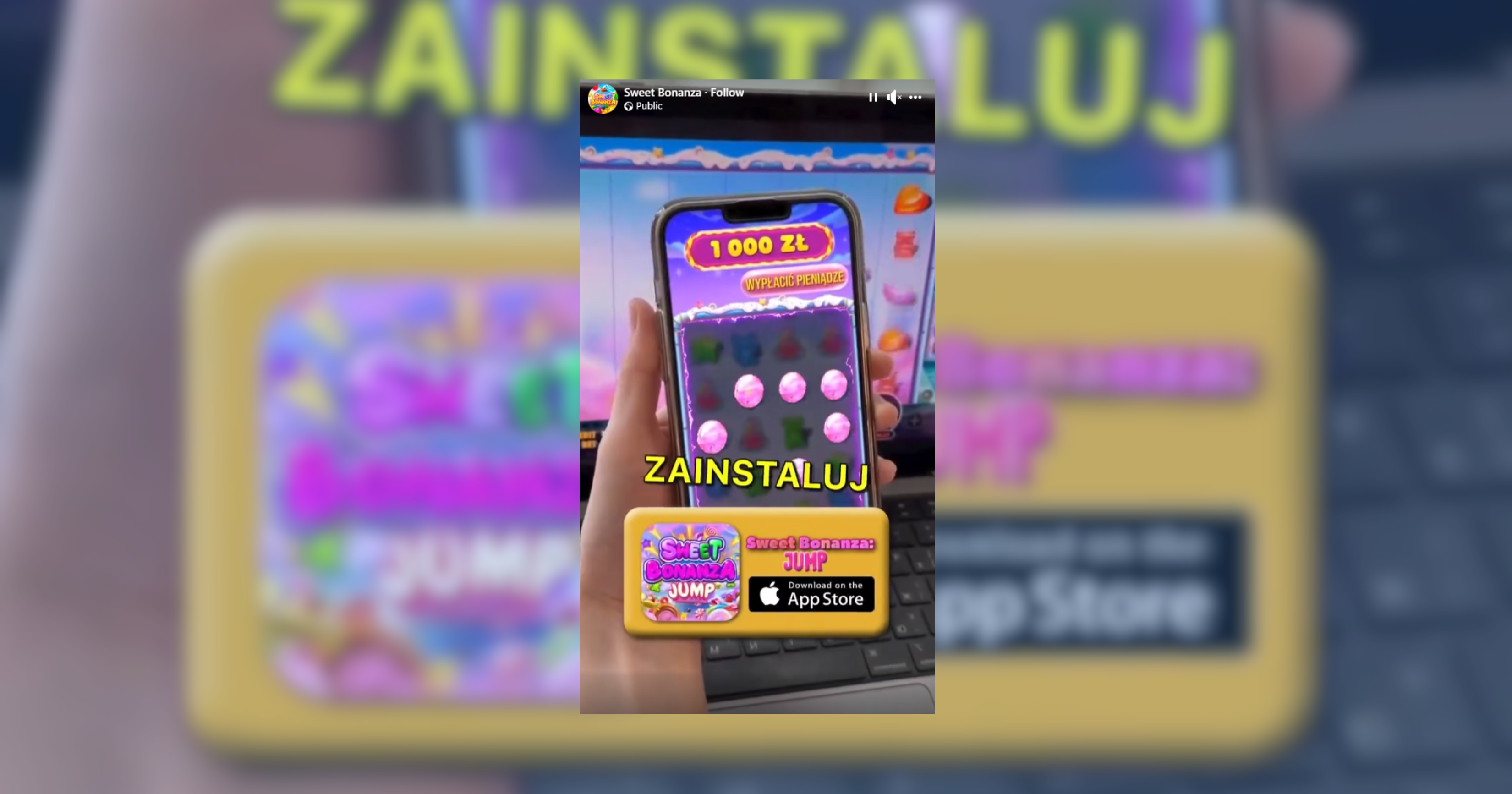 Screenshot reklamy aplikacji Sweet Bonzana, która tak naprawdę nie istnieje.