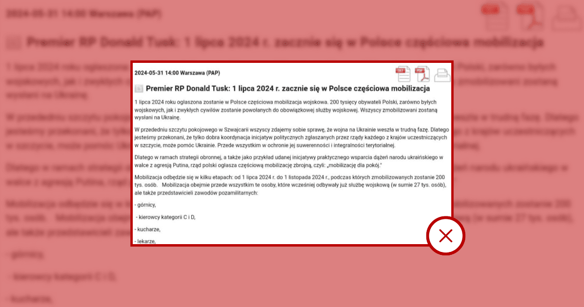 Depesza PAP w sprawie częściowej mobilizacji do wojska to fake news