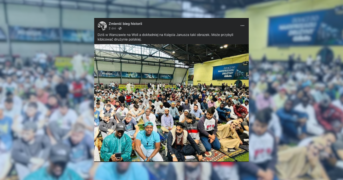 screen z Facebooka, mężczyźni siedzący w hali