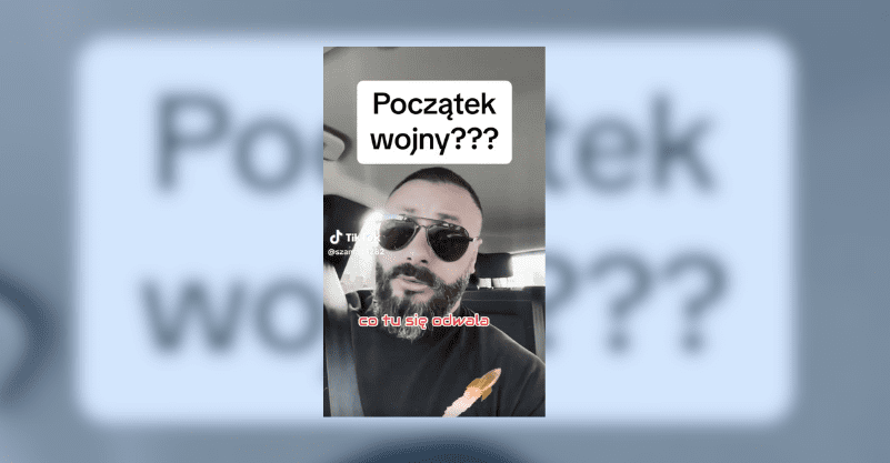 Mężczyzna z brodą prowadzi samochód i mówi do kamery: co tu się odwala. Wyżej podpis: Początek wojny???