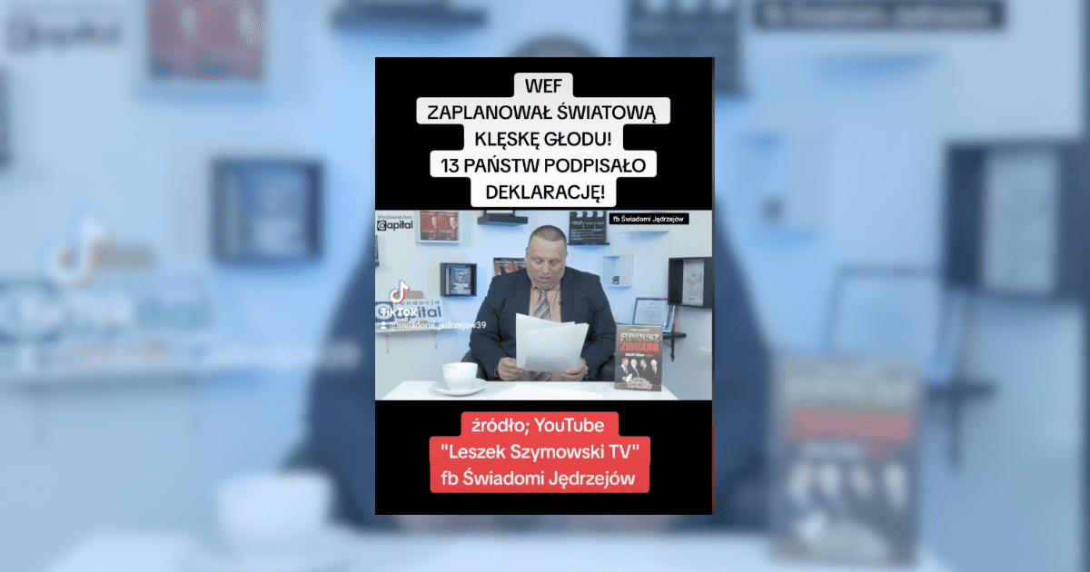 screen z facebooka, mężczyzna siedzący, czytający z kartki