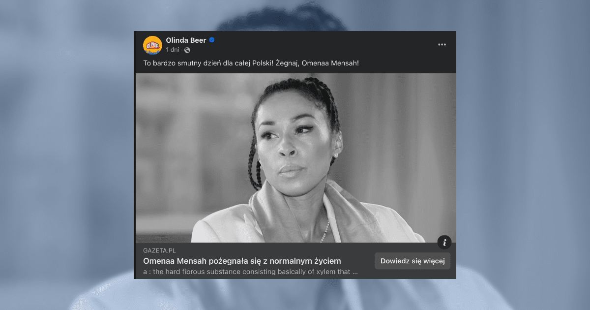 screen z facebooka, zdjęcie kobiety czarno-białe