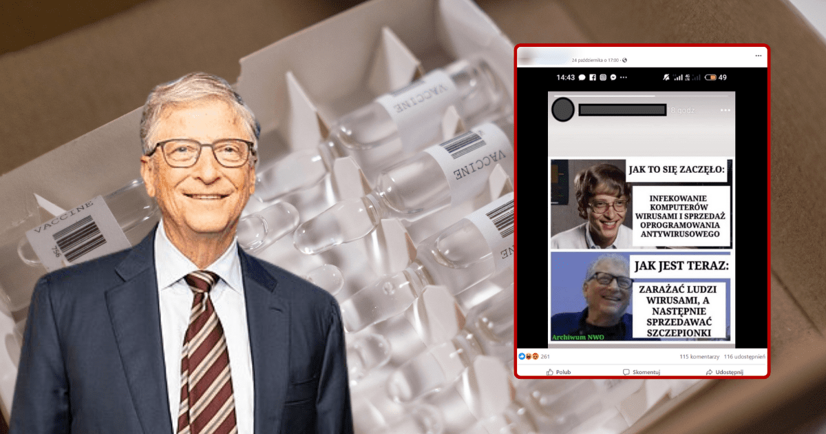 Bill Gates, szczepionki w tle, screen z Facebooka