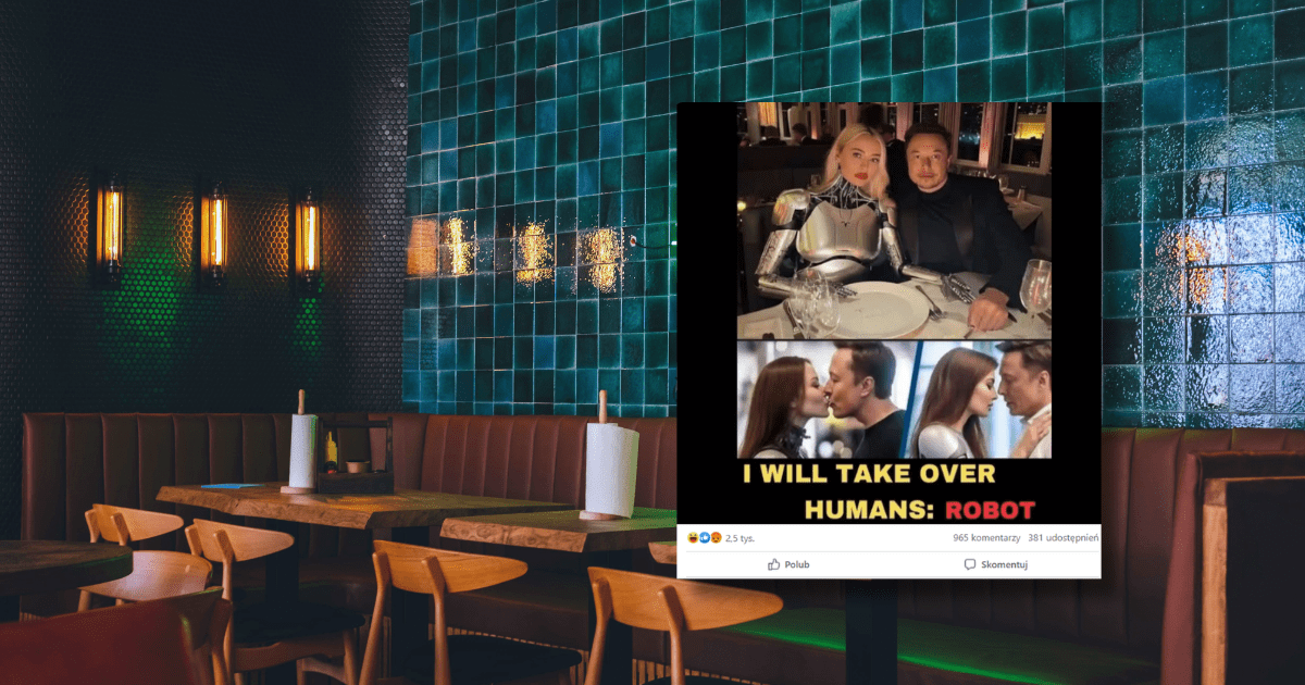 screen z Facebooka, w tle stoliki w restauracji