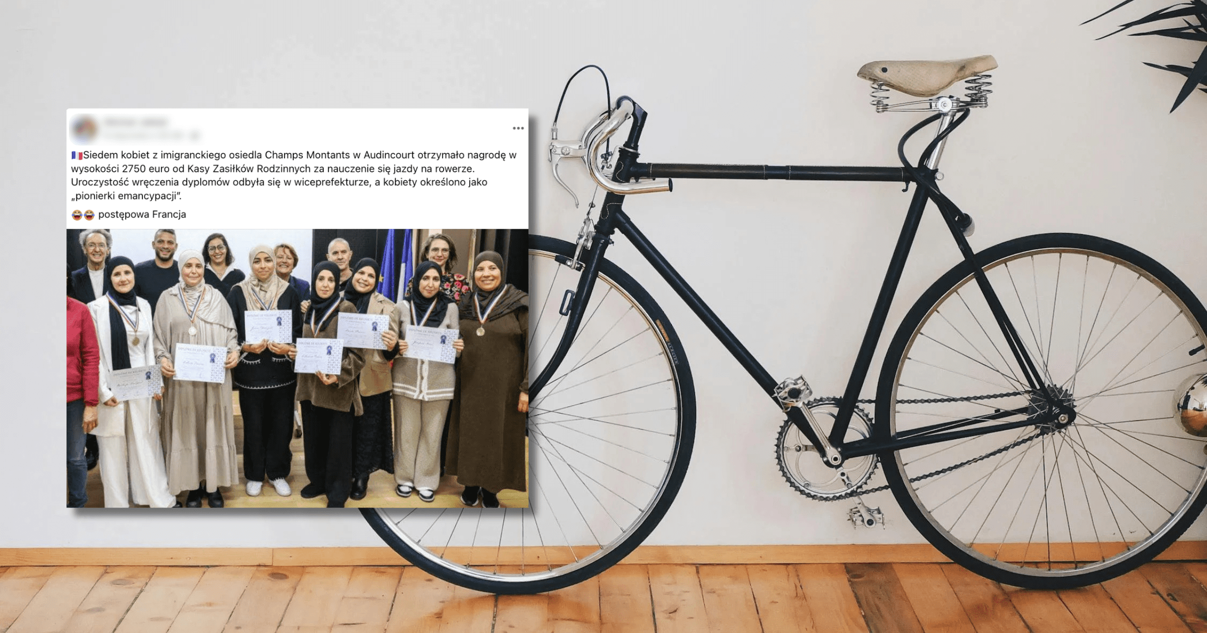 Czy Francja nagrodziła migrantki za to, że nauczyły się jeździć na rowerze? To fake news