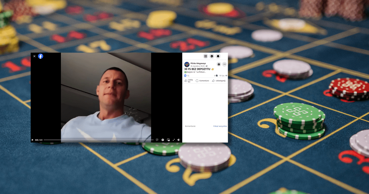 screen z Facebooka z Dzikim Trenerem, w tle żetony do gry w kasynie