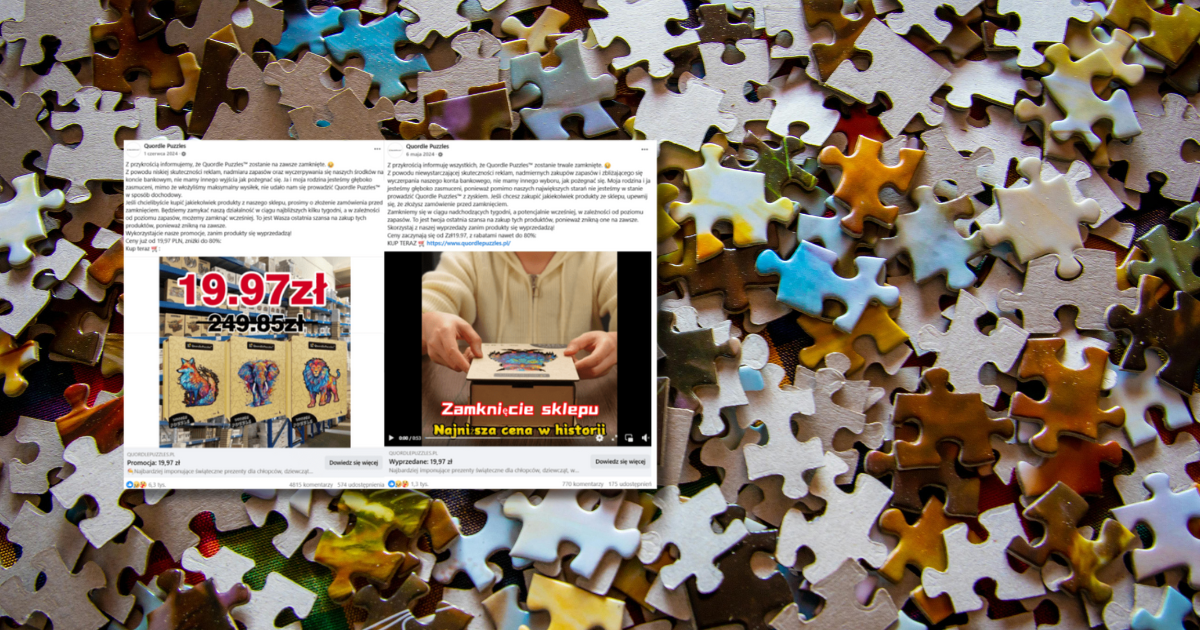 screen z Facebooka, w tle puzzle
