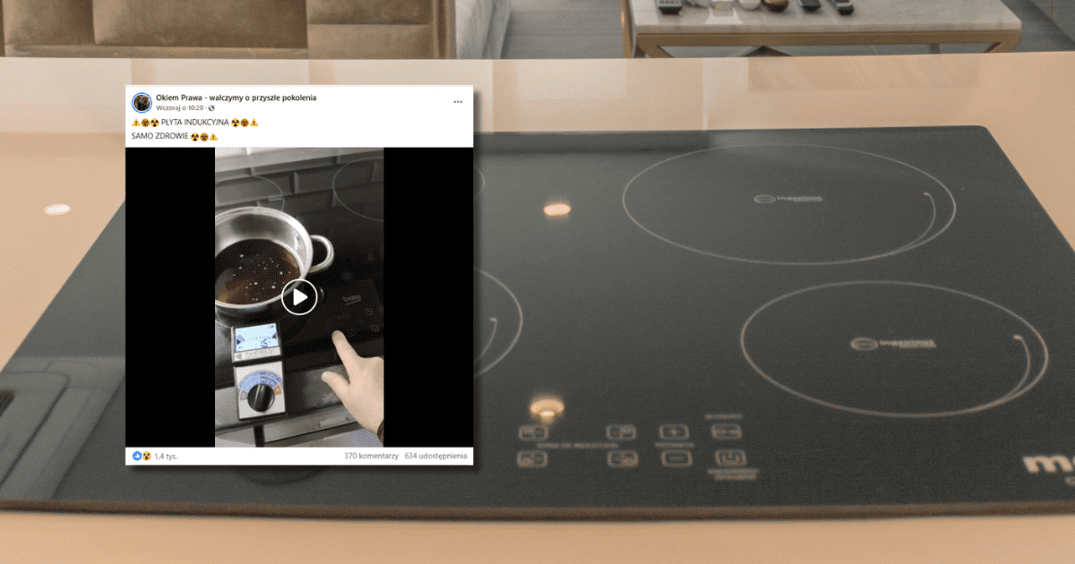 screen z Facebooka, w tle płyta indukcyjna