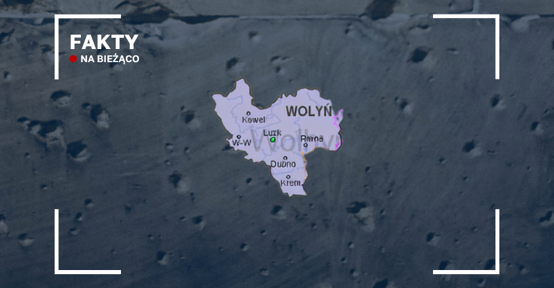 Mapa dawnego województwa wołyńskiego na tle podziurawionej ściany