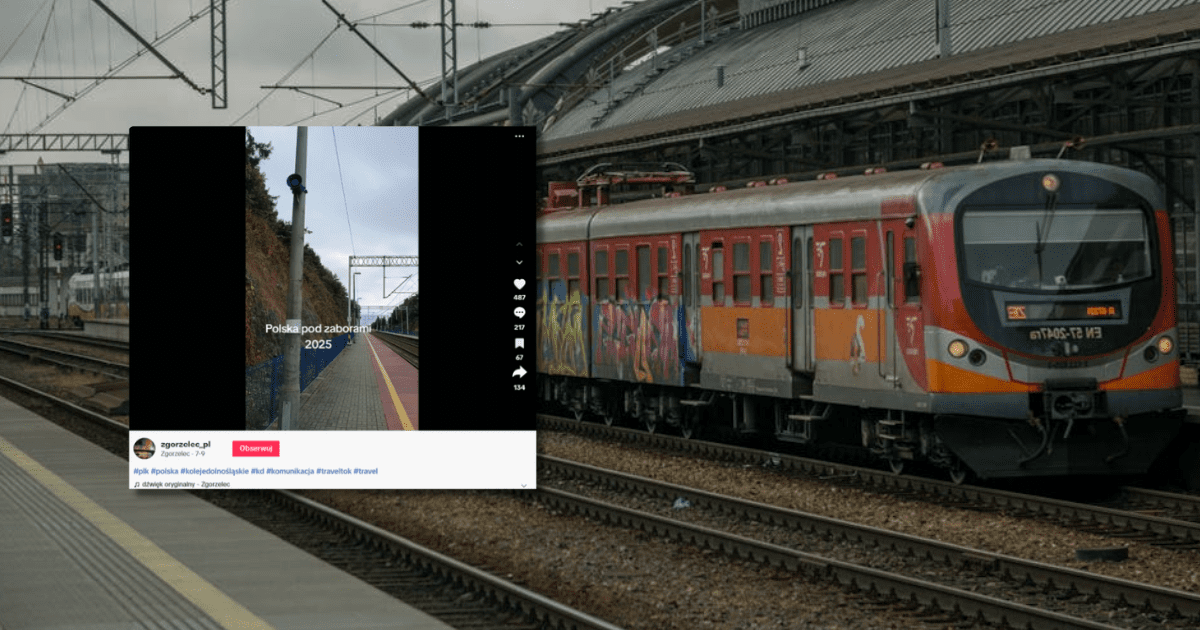 w tle pociąg na dworcu kolejowym, zrzut ekranu z TikToka