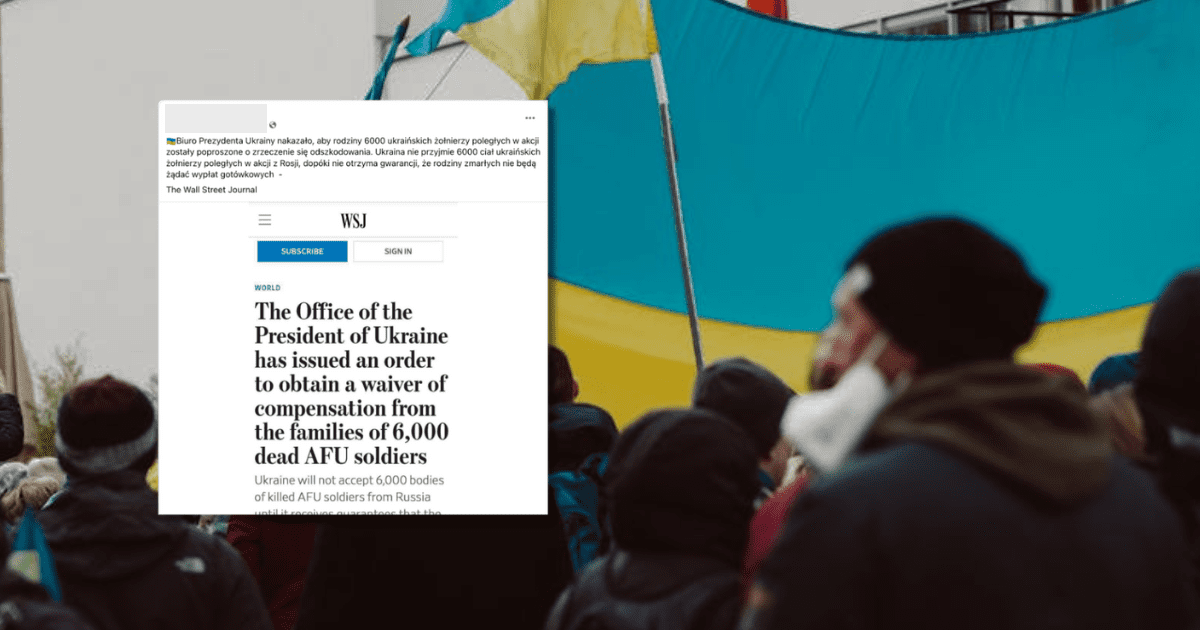 w tle tłum ludzi z flagami Ukrainy, zrzut ekranu z Facebooka