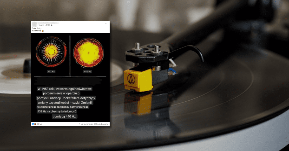 w tle gramofon i vinyl, zrzut ekranu z Facebooka