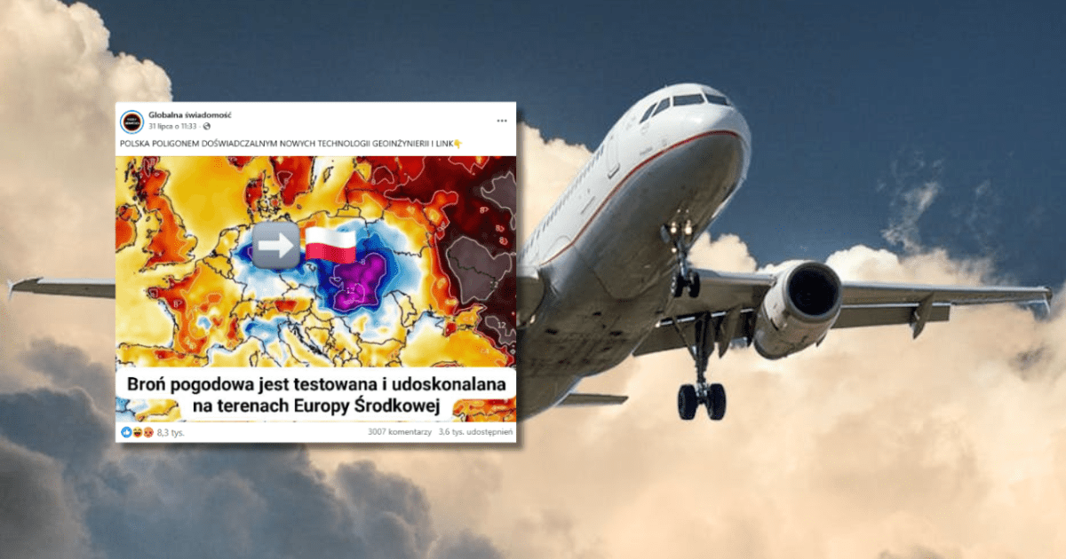 w tle samolot, zrzut ekranu z Facebooka