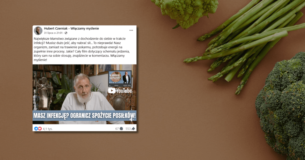w tle warzywa leżące na stole, zrzut ekranu z Facebooka z profilu Huberta Czerniaka