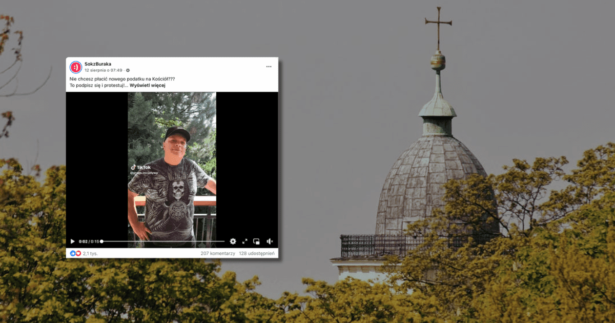 w tle dach kościoła, zrzut ekranu z Facebooka