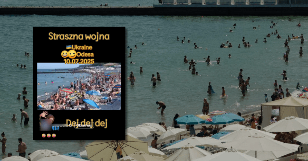 w tle zatłoczona plaża w Odessie, zrzut ekranu z Facebooka
