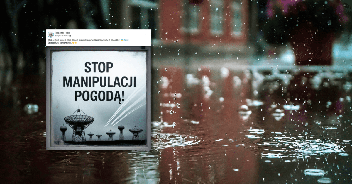 w tle deszcz, zrzut ekranu z Facebooka