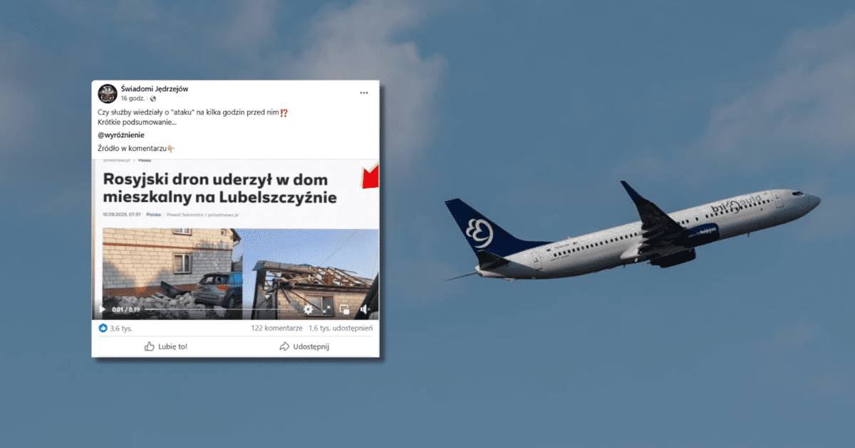w tle samolot, zrzut ekranu z Facebooka