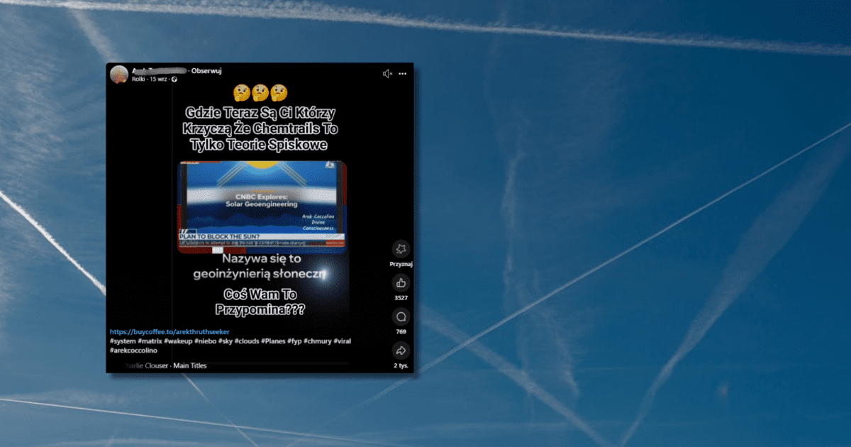 w tle chemtrails, zrzut ekranu z Facebooka Tytuł: tytuł analizy