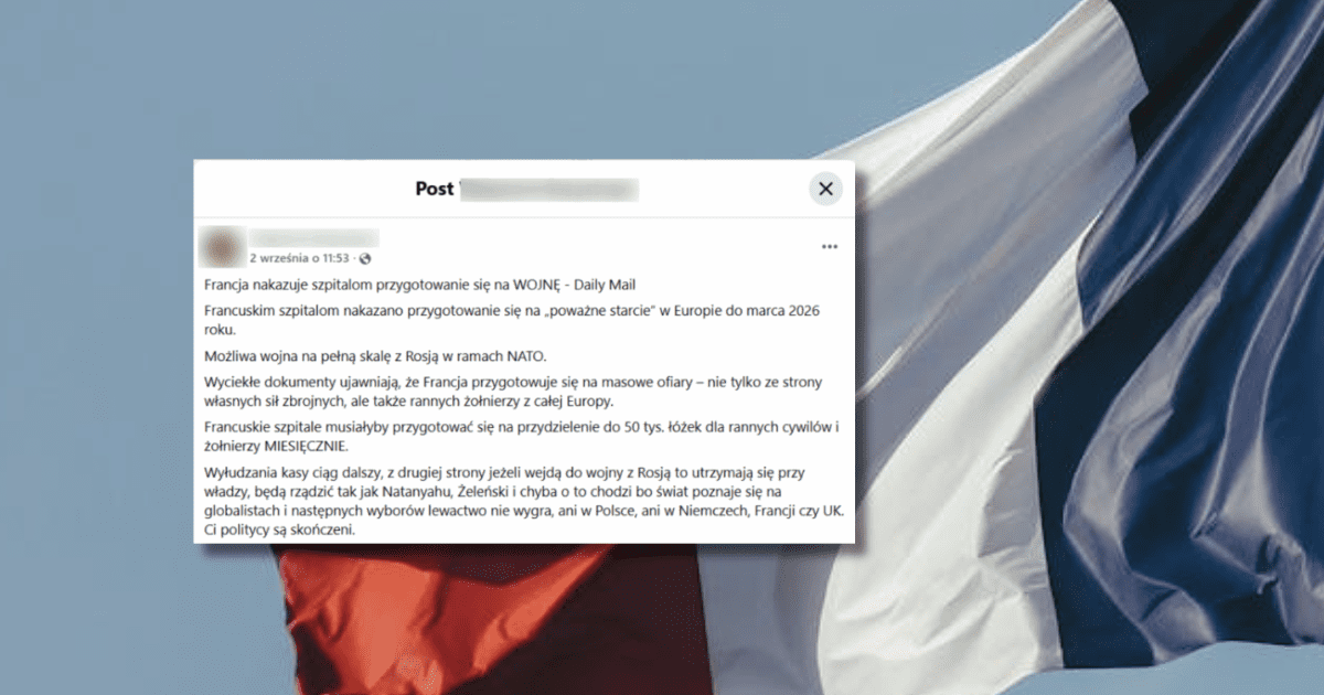 w tle flaga Francji, zrzut ekranu z facebooka
