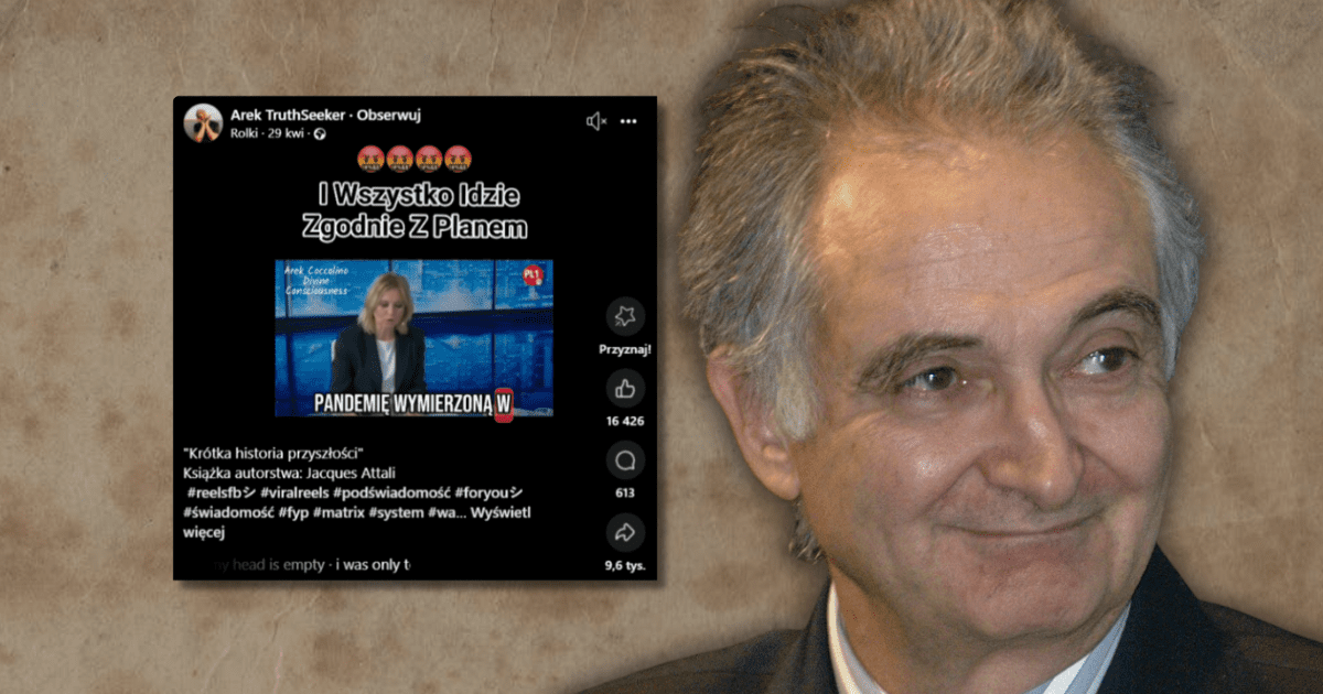 na grafice widzimy Jacquesa Attali i zrzut ekranu z Facebooka