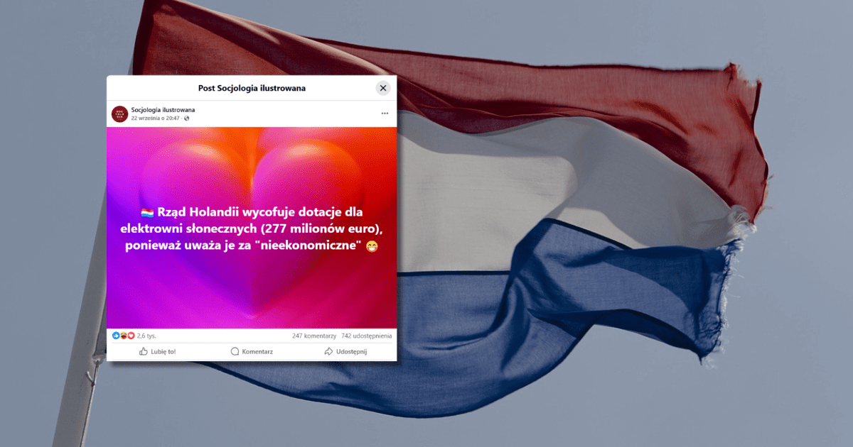 w tle flaga Holandii, zrzut ekranu z Facebooka