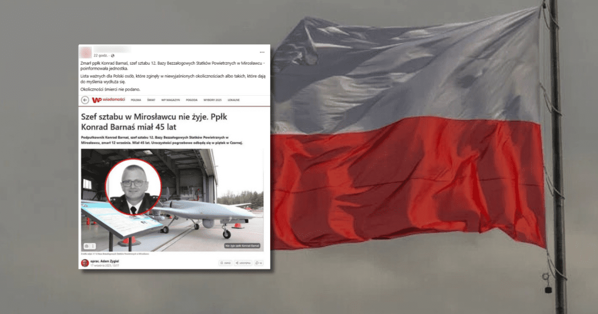 w tle flaga Polski, zrzut ekranu z Facebooka