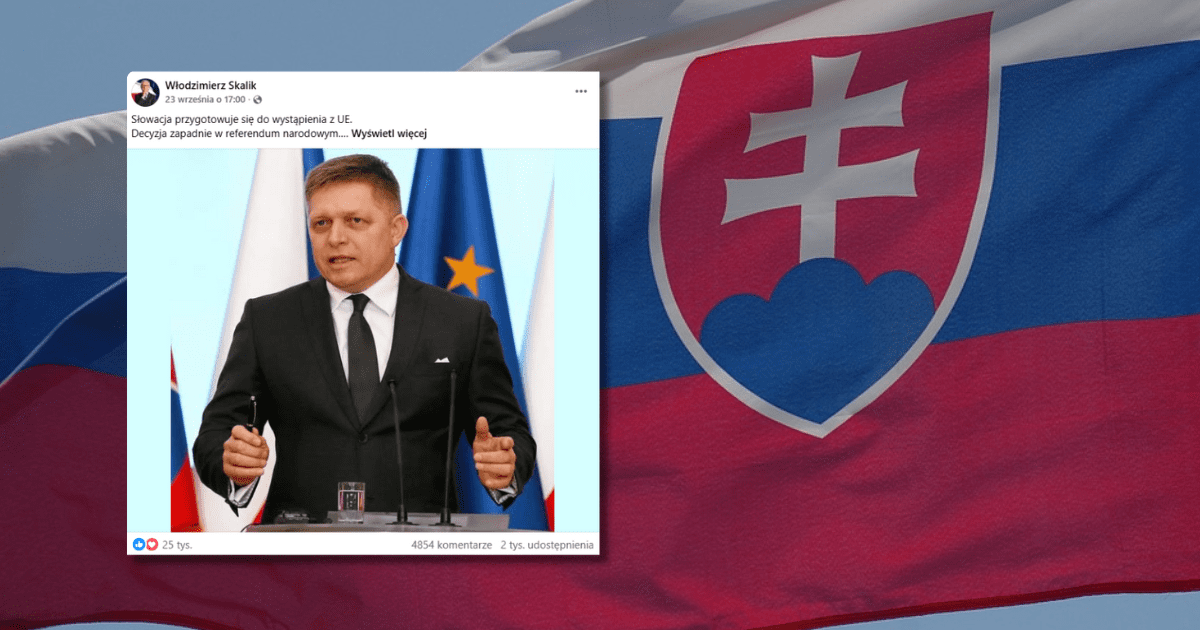 Screen z Facebooka, w tle flaga Słowacji
