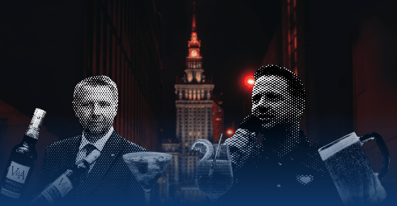 w tle Pałac Kultury w Warszawie, Rafał Trzaskowski i Marcin Kierwiński