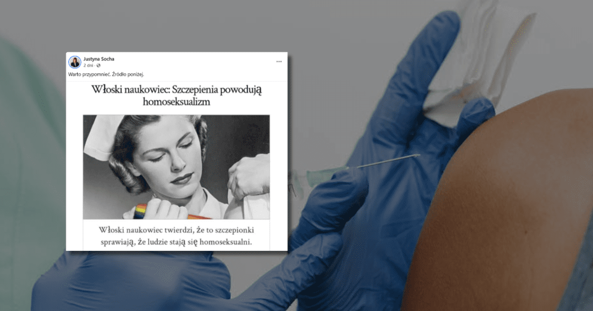 w tle lekarz ze strzykawką i pacjent, zrzut ekranu z Facebooka