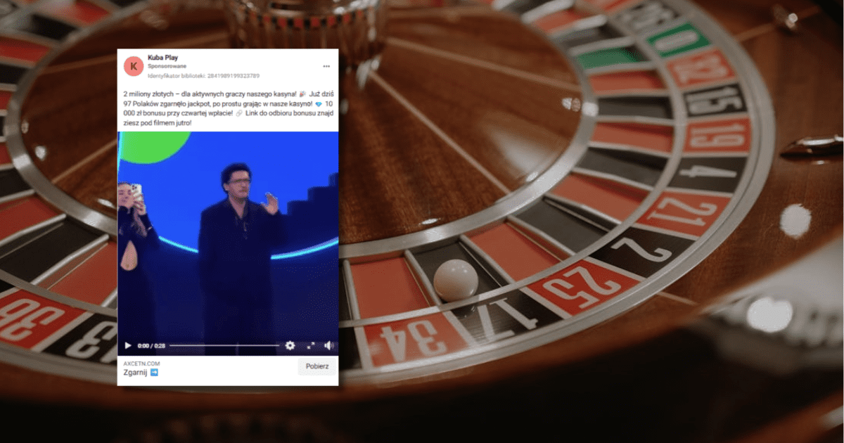 w tle maszyna do gry w kasynie, zrzut ekranu z Facebooka