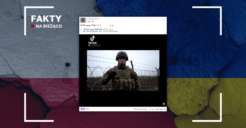 Grafika przedstawiająca flagi polskie i ukraińskie, nałożony zrzut ekranu wpisu z Facebooka