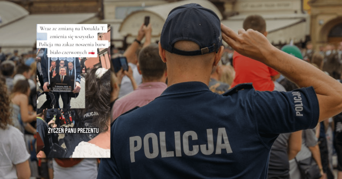 w tle policjant w mundurze, zrzut ekranu z TikToka