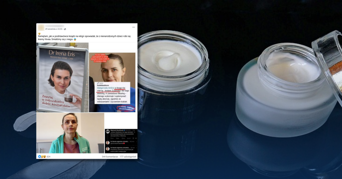 screen z Facebooka, w tle kremy