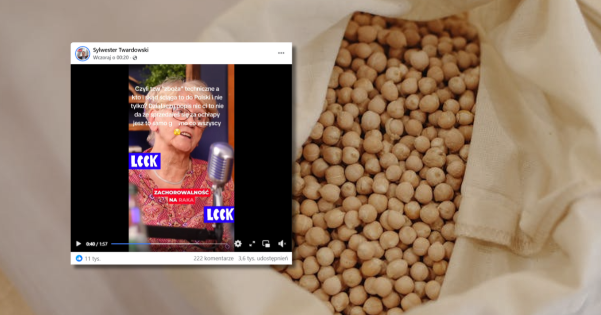 w tle worek z soją, zrzut ekranu z Facebooka