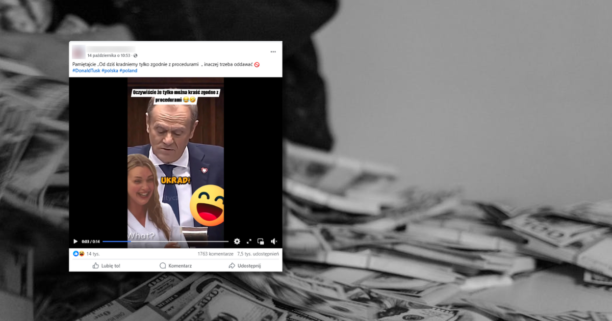 w tle pieniądze, zrzut ekranu z Facebooka