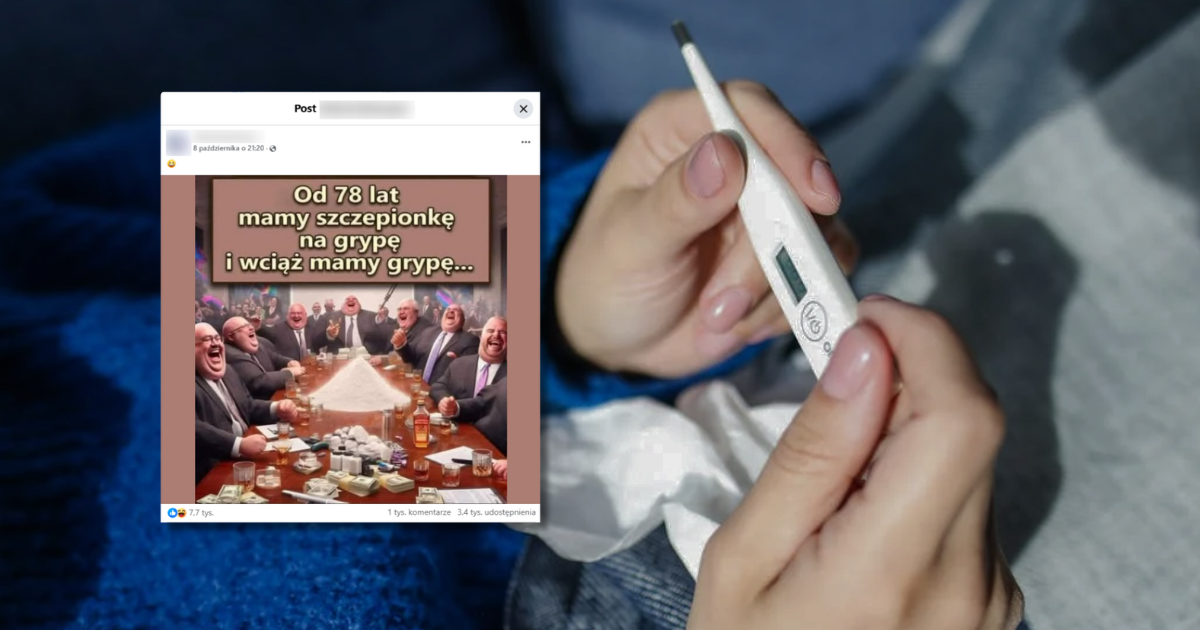 w tle termometr, zrzut ekranu z facebooka