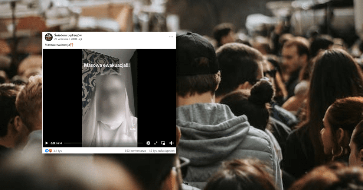 w tle tłum ludzi, zrzut ekranu z Facebooka