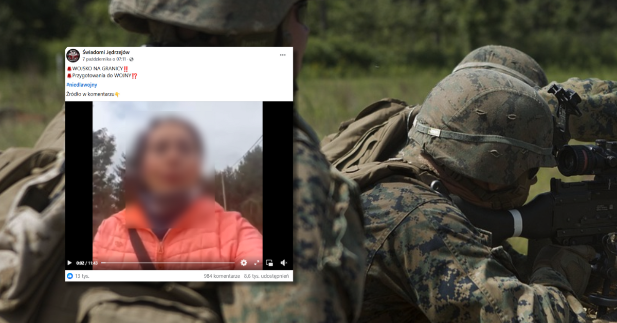 Screen z Facebooka, w tle żołnierze