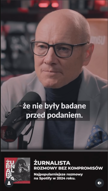 Zrzut ekranu przedstawiający klatkę z filmu udostępnionego na Instagramie. Dr Tadeusz Oleszczuk w studiu nagraniowym.