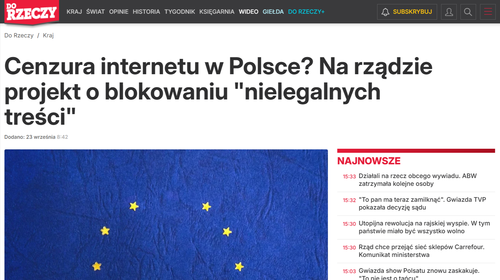 Grafika przedstawia zrzut ekranu z portalu dorzeczy.pl